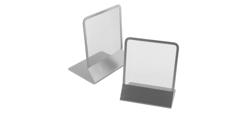 Coppia reggilibri - 13,5 x 17,5 cm - rete metallica - argento - Lebez