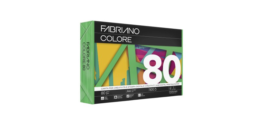 Carta Fabriano Colore - A4 - 80 gr - colori forti verde - Fabriano - conf. 500 fogli