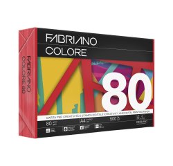 Carta Fabriano Colore - A4 - 80 gr - colori forti rosso - Fabriano - conf. 500 fogli