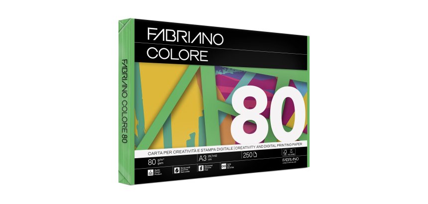 Carta Fabriano Colore - A3 - 80 gr - colori forti verde - Fabriano - conf. 250 fogli