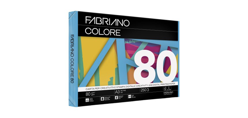 Carta Fabriano Colore - A3 - 80 gr - colori forti azzurro - Fabriano - conf. 250 fogli