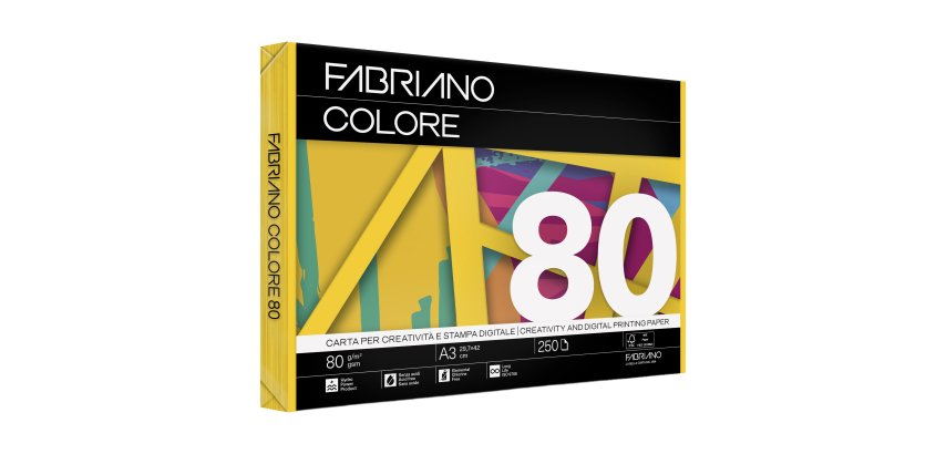 Carta Fabriano Colore - A3 - 80 gr - colori forti giallo - Fabriano - conf. 250 fogli