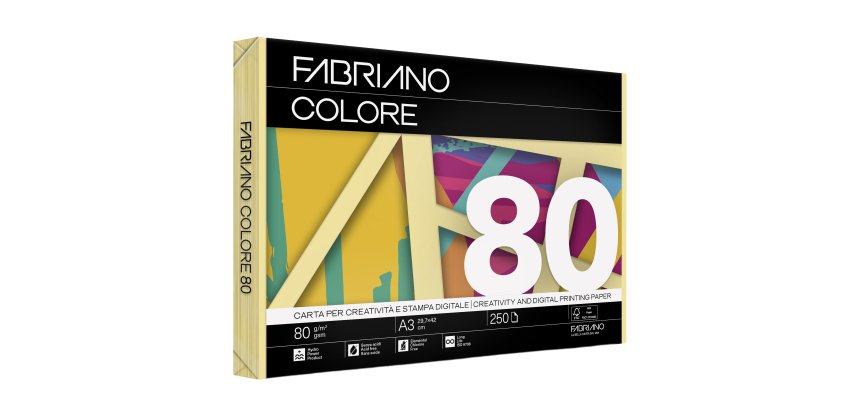 Carta Fabriano Colore - A3 - 80 gr - colori tenui banana - Fabriano - conf. 250 fogli