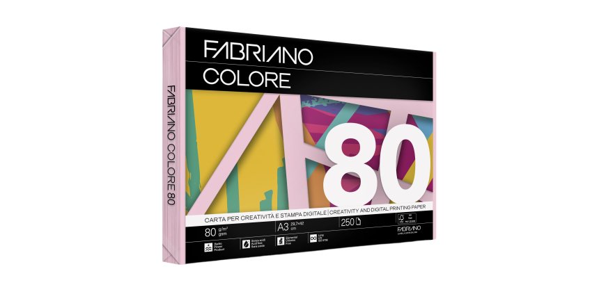 Carta Fabriano Colore - A3 - 80 gr - colori tenui rosa - Fabriano - conf. 250 fogli