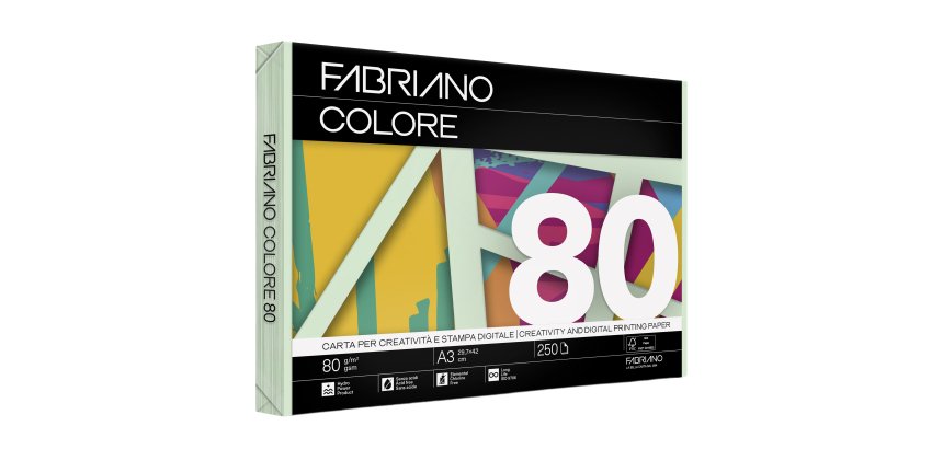 Carta Fabriano Colore - A3 - 80 gr - colori tenui verde chiaro - Fabriano - conf. 250 fogli