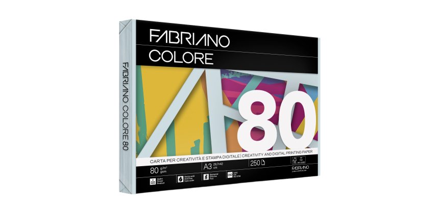 Carta Fabriano Colore - A3 - 80 gr - colori tenui celeste chiaro - Fabriano - conf. 250 fogli