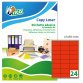 TICO Etichette adesive in carta fluorescente rossa 70x36mm, 24 etichette per foglio, adesivo permanente, laser/inkjet, 70 fogli