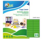 TICO Etichette adesive in carta fluorescente verde 99,1x34mm, 16 etichette per foglio, adesivo permanente, laser/inkjet, 70 fogli
