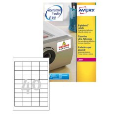 AVERY Etichette bianche super aderenti 45,7x25,4mm, 40 etichette per foglio, adesivo permanente, laser, 20 fogli