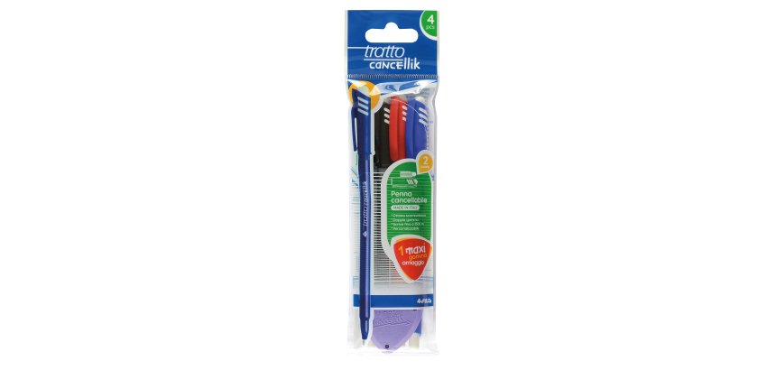 Penna a sfera cancellabile Cancellik - punta 1,0mm - colori assortiti - Tratto - conf. 4 pezzi