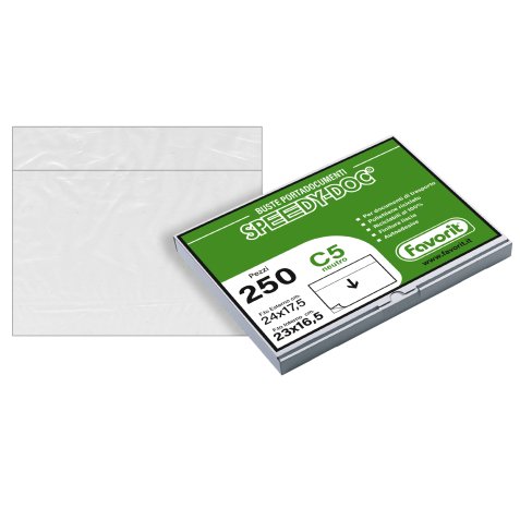 Busta adesiva Speedy Doc - senza stampa - C5 - 23 x 16,5 cm - PPL/PE - trasparente - Favorit - conf. 250 pezzi