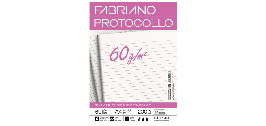 Foglio protocollo - A4 - 1 rigo - 60 gr - Fabriano - conf. 200 pezzi
