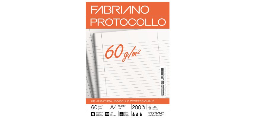 Foglio protocollo - A4 - uso bollo - 60 gr - Fabriano - conf. 200 pezzi