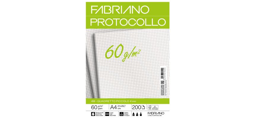 Foglio protocollo - A4 - 4 mm - 60 gr - Fabriano - conf. 200 pezzi