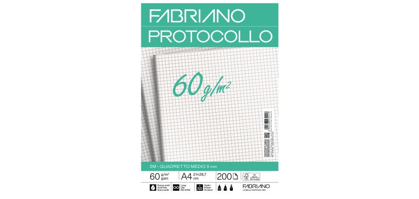 Foglio protocollo - A4 - 5 mm - 60 gr - Fabriano - conf. 200 fogli
