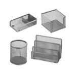 Set scrivania - 4 accessori - rete metallica - argento - Lebez