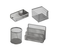 Set scrivania - 4 accessori - rete metallica - argento - Lebez