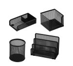 Set scrivania - 4 accessori - rete metallica - nero - Lebez