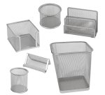 Set scrivania - 6 accessori - rete metallica - argento - Lebez