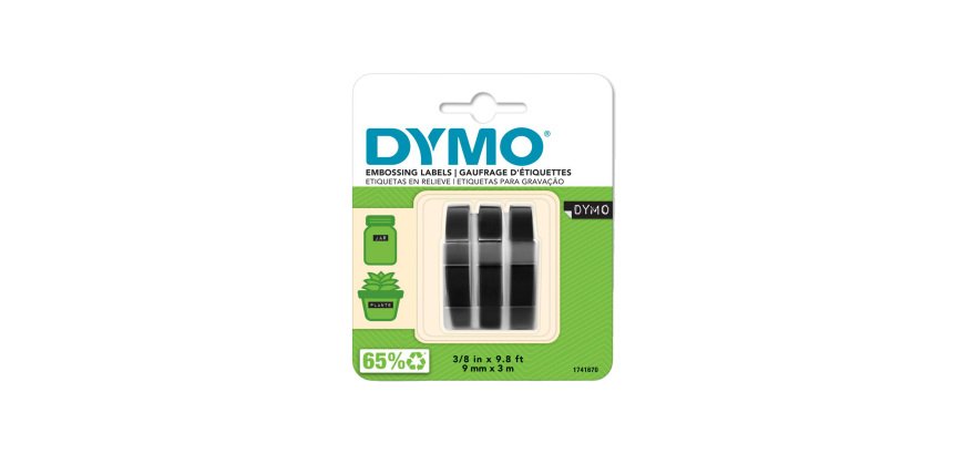 DYMO Authentic Embossing Label Tape | 9 mm x 3 m rolls | White Print on Black | Self-Adhesive | for Embossing Label Makers | 3 Count