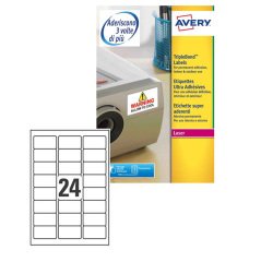AVERY Etichette bianche super aderenti 63,5x33,9mm, 24 etichette per foglio, adesivo permanente, laser, 20 fogli