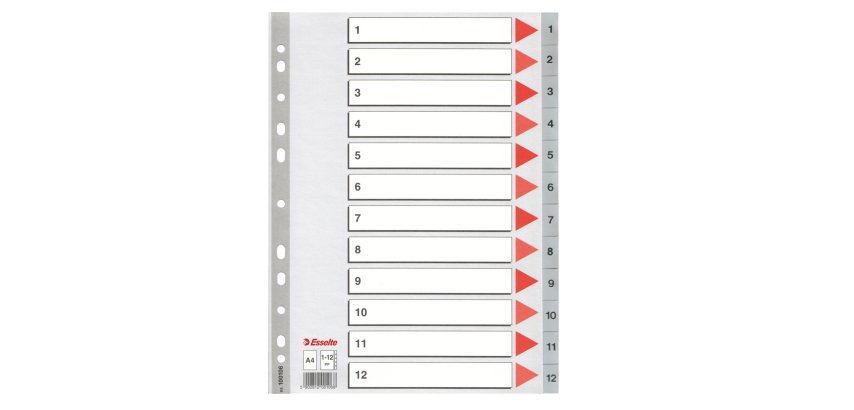 Separatore numerico 1/12 - PP - A4 - 22,5x29,7 cm - grigio - Esselte