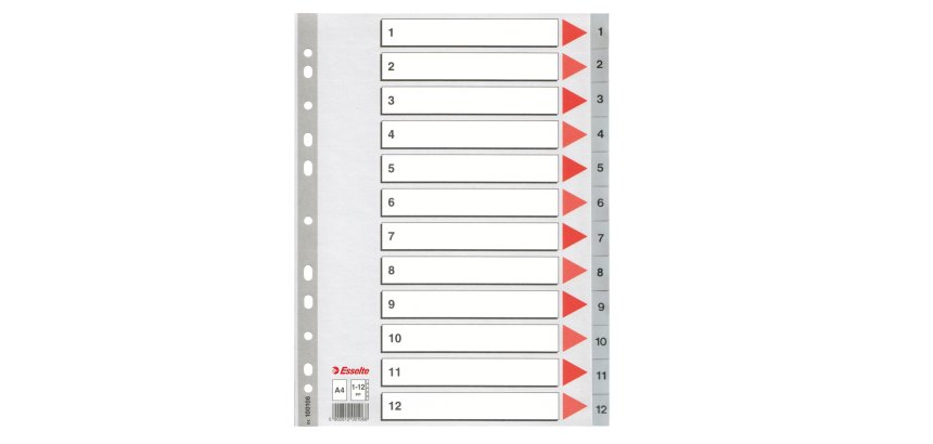 Separatore numerico 1/12 - PP - A4 - 22,5x29,7 cm - grigio - Esselte
