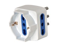Adattatore triplo con spina 2P+T 16A - 2 prese bipasso 10/16A + 1 Schuko - MKC