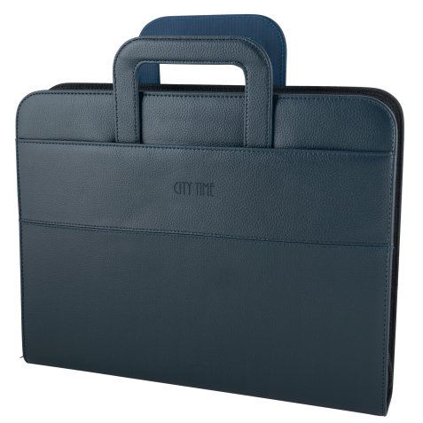 Portablocco - similpelle - c/anelli - blu - 28,5x36 cm - City Time