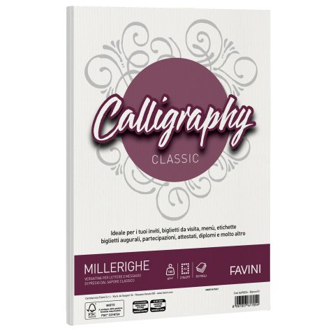 Carta Calligraphy Millerighe - A4 - 100 gr - bianco 01 - Favini - conf. 50 fogli