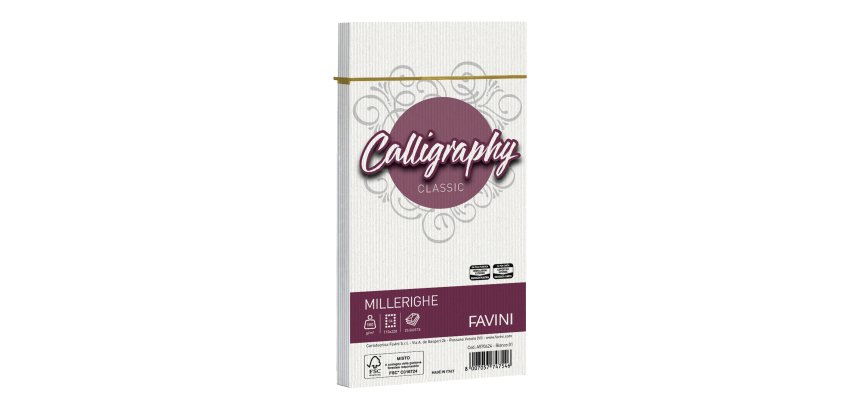 Busta Calligraphy Millerighe - 110 x 220 mm - 100 gr - bianco 01 - Favini - conf. 25 pezzi
