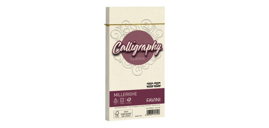 Busta Calligraphy Millerighe - 110 x 220 mm - 100 gr - avorio 02 - Favini - conf. 25 pezzi