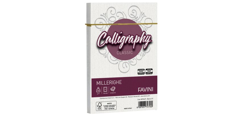 Busta Calligraphy Millerighe - 120 x 180 mm - 100 gr - bianco 01 - Favini - conf. 25 pezzi