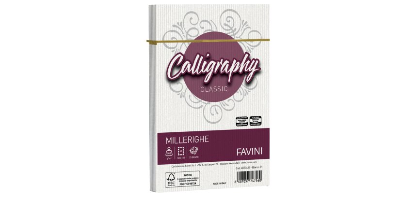 Busta Calligraphy Millerighe - 120 x 180 mm - 100 gr - bianco 01 - Favini - conf. 25 pezzi