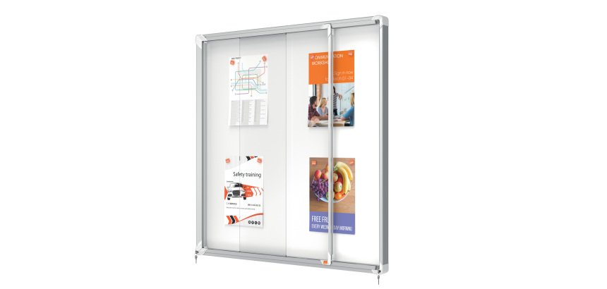 Bacheca per interni - fondo in metallo - 12 fogli A4 - ante scorrevoli - Nobo