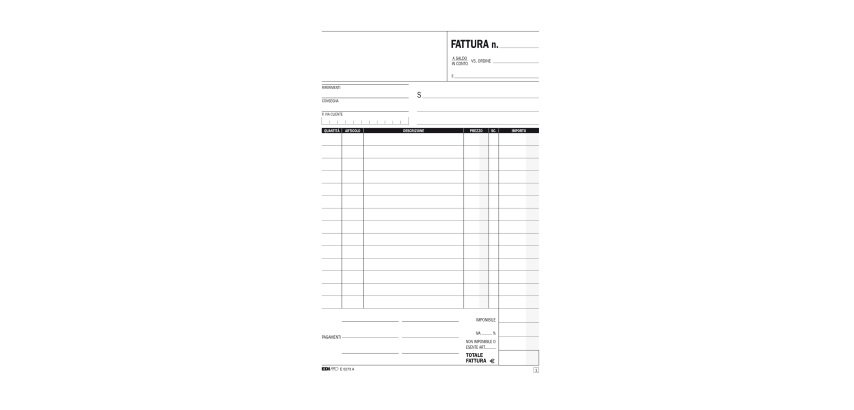 Blocco fattura 1 aliquota - 33 fogli 3 copie autoricalcanti - 23 x 14,8cm - Edipro