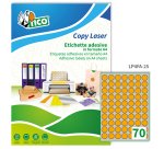 TICO Etichette adesive in carta fluorescente arancione d. 25mm, 70 etichette per foglio, adesivo permanente, laser/inkjet, 70 fogli