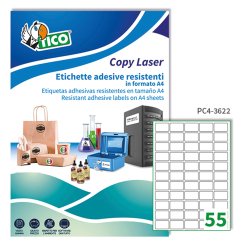 TICO Etichette adesive trasparenti lucide 36x22mm, 55 etichette per foglio, adesivo permanente, laser / offset / serigrafica / tipografica, 100 fogli