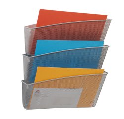 Portadocumenti da parete Mesh - 3 vaschette in rete metallica - argento - Alba