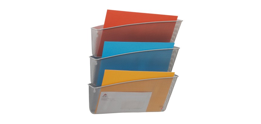 Portadocumenti da parete Mesh - 3 vaschette in rete metallica - argento - Alba