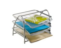 Vaschetta portacorrispondenza Mesh - 3 ripiani - 34 x 29 x 24,5 cm - rete metallica - argento - Alba