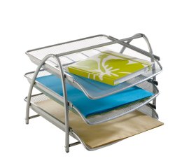 Vaschetta portacorrispondenza Mesh - 3 ripiani - 34 x 29 x 24,5 cm - rete metallica - argento - Alba