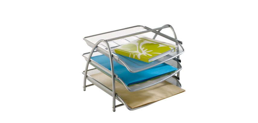 Vaschetta portacorrispondenza Mesh - 3 ripiani - 34 x 29 x 24,5 cm - rete metallica - argento - Alba