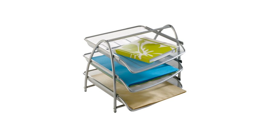 Vaschetta portacorrispondenza Mesh - 3 ripiani - 34 x 29 x 24,5 cm - rete metallica - argento - Alba