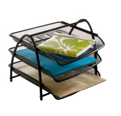 Vaschetta portacorrispondenza Mesh - 3 ripiani - 34 x 29 x 24,5 cm - rete metallica - nero - Alba