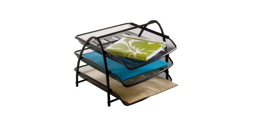 Vaschetta portacorrispondenza Mesh - 3 ripiani - 34 x 29 x 24,5 cm - rete metallica - nero - Alba