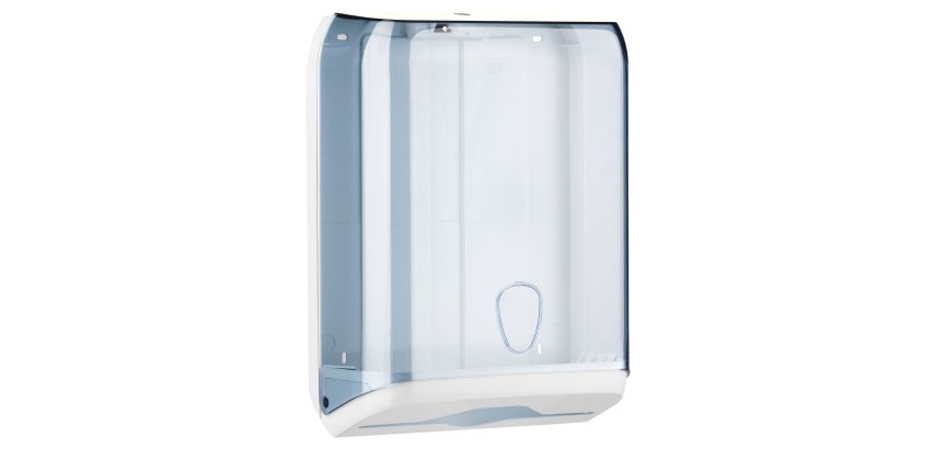 Dispenser asciugamani piegati C/V/Z - 28x13,7x37,5 cm - plastica - bianco/azzurro trasparente - Mar Plast