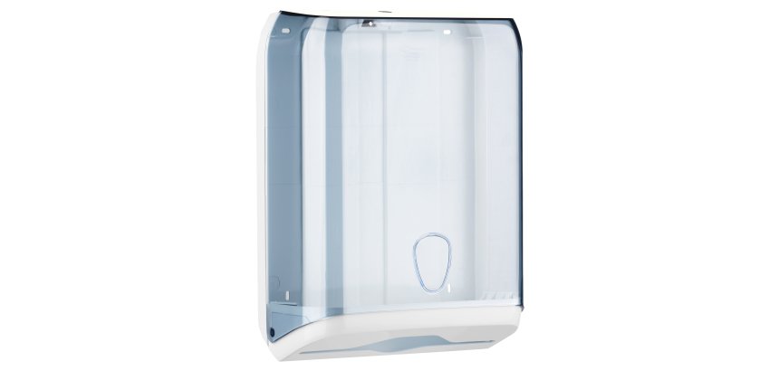 Dispenser asciugamani piegati C/V/Z - 28x13,7x37,5 cm - plastica - bianco/azzurro trasparente - Mar Plast