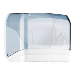 Dispenser per asciugamani in rotolo/fogli - 30x19,5x25,1 cm - plastica - bianco/azzurro trasparente - Mar Plast