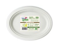 Piatto piano monouso - ovale - 26 x 19,5 cm - cellulosa - bianco - Dopla Green - conf. 50 pezzi